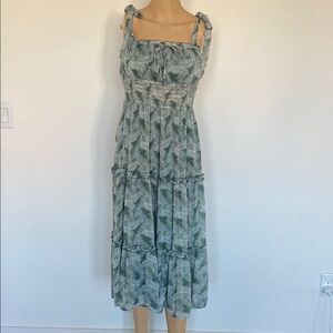 Elegant Green Leaf Print Dress